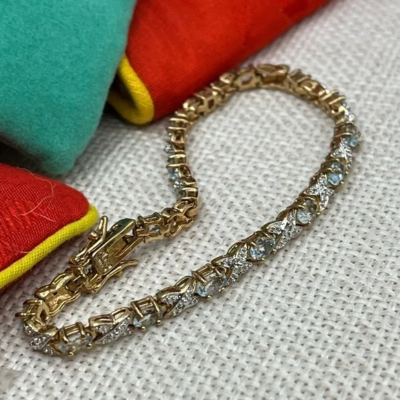 ✨ Vintage Sterling Silver & Gold-Plated Blue Gemstone Bracelet - Picture 3 of 16